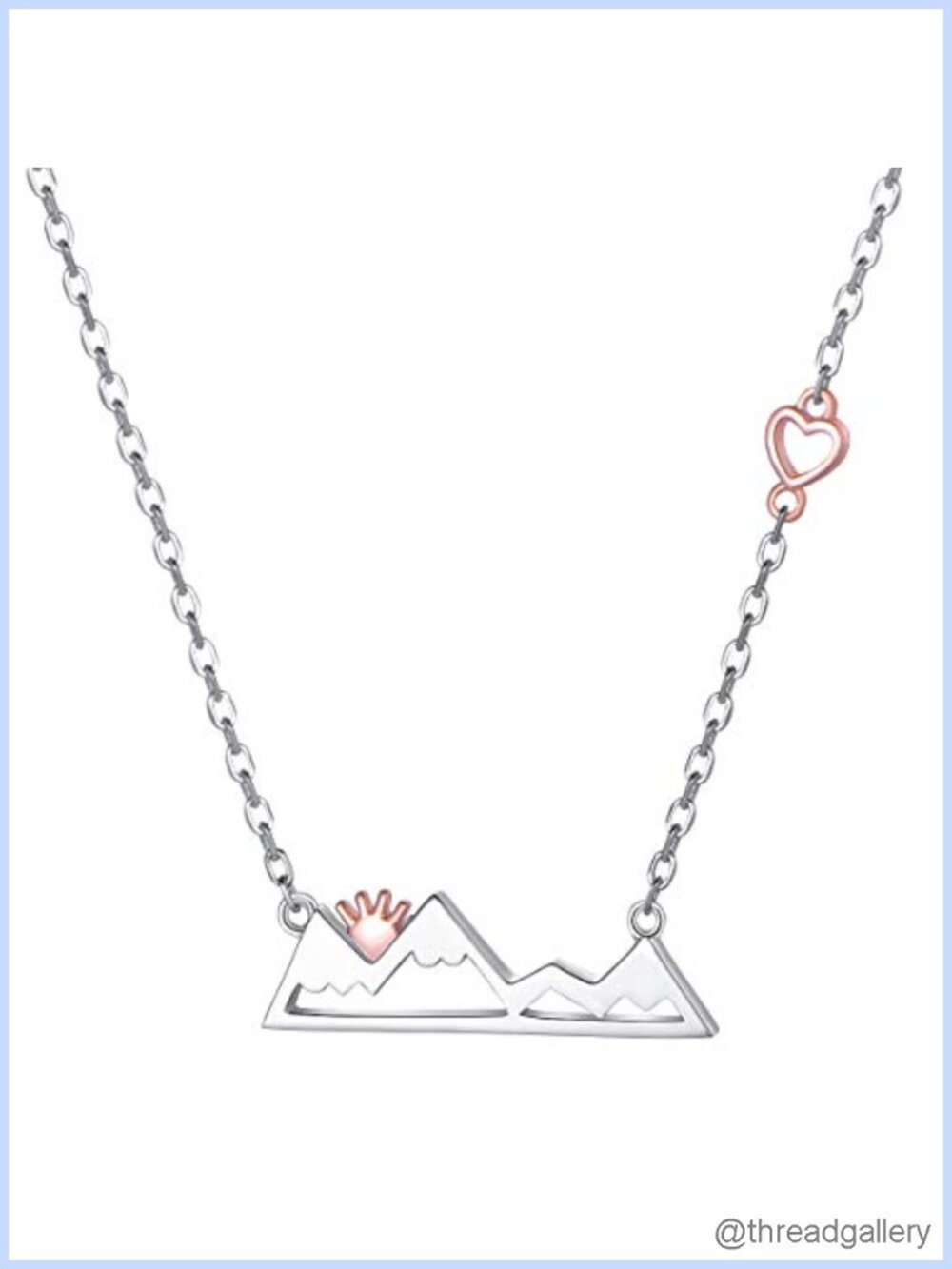 925 Sterling Silver Rose Gold Plated Heart Sunrise Necklace Mountain